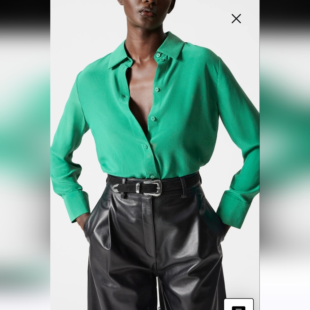 & Other Stories Stockholm Atlier  green silk blouse 6